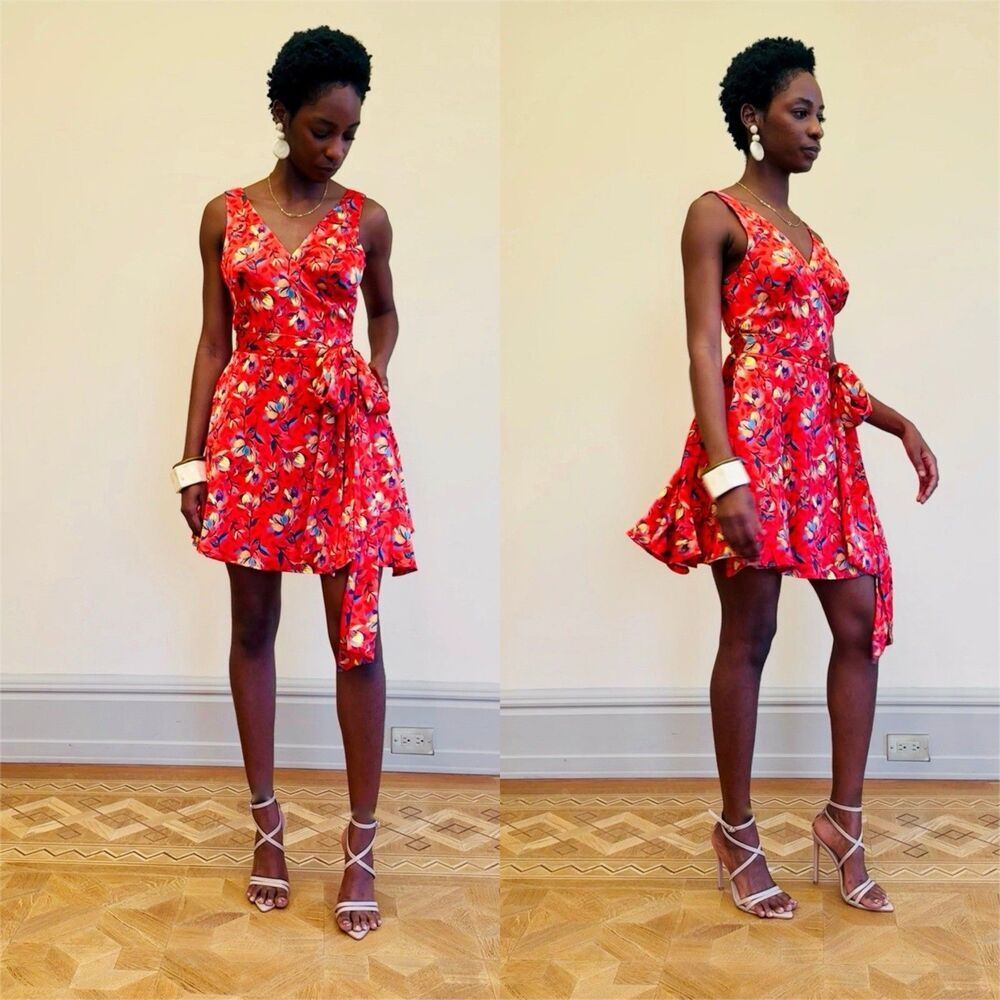 Under Celeste NY Women’s Mini Floral Wrap Dress Tangerine - Large